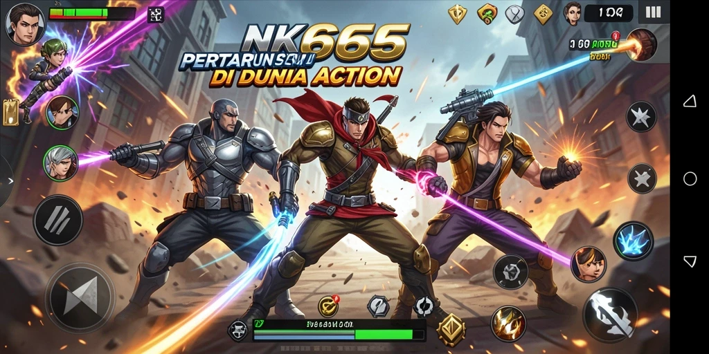Screenshot menunjukkan aksi seru dalam game NK666, penuh pertempuran intens.